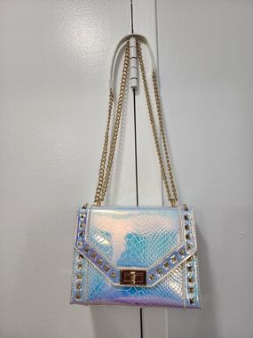 Iridescent Holographic Studded Shoulder Bag - White